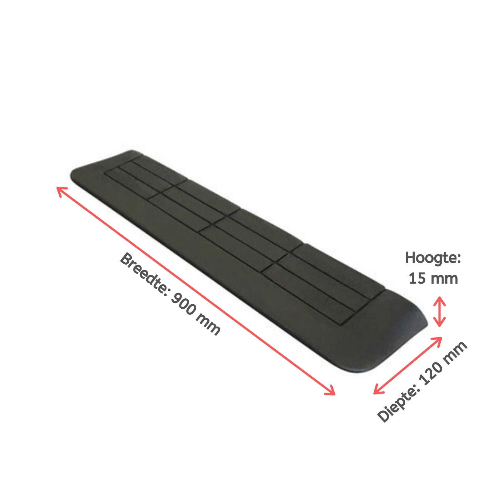 Drempelhulp Rubber 15x120x900 mm, 3-Zijdig Oprijdbaar - Afbeelding 3