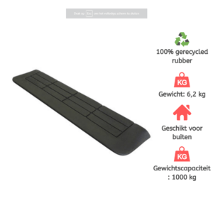 7,5x60x90 cm Drempelhulp rubber, 3 zijdig oprijdbaar