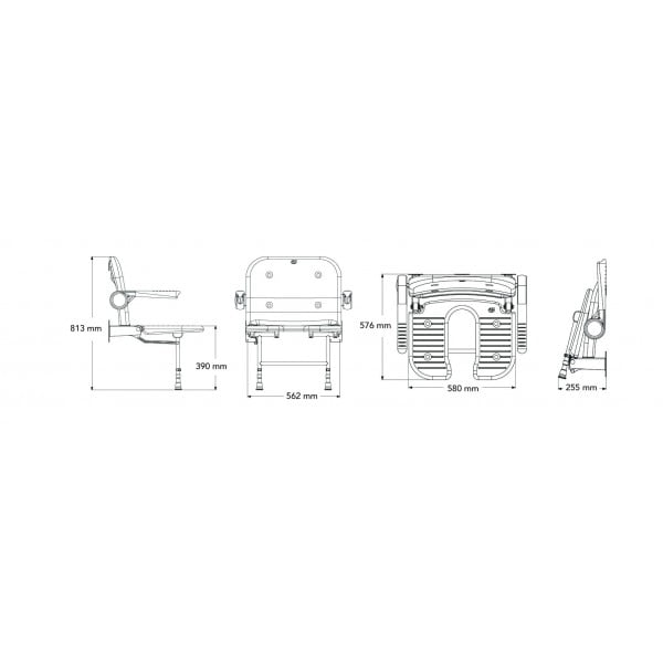 Douchezitje U-vorm met rug- en armleuningen - 58cm breed - Afbeelding 2