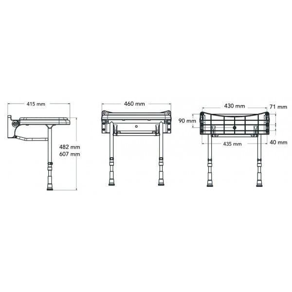Opklapbaar douchezitje - 46cm breed - Afbeelding 2