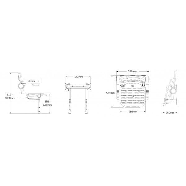 Douchezitje standaard met rug- en armleuning - 58cm Breed - Afbeelding 2