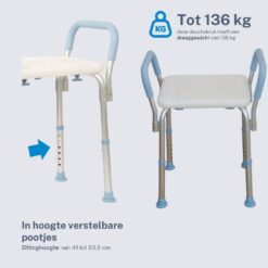 Douchekruk met Zachte Armsteunen – In Hoogte Verstelbaar – Draagvermogen tot 136 kg - Afbeelding 3