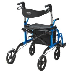 Homecare Rollator en Transportrolstoel in 1 <span class="product-subtitle"> - Met Zitting en Voetsteunen - Blauw</span> - Afbeelding 3