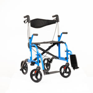 Homecare Rollator en Transportrolstoel in 1 – Met Zitting en Voetsteunen – Blauw