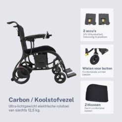 Lichtgewicht opvouwbare elektrische rolstoel - 12,5 kg - Carbon - Afbeelding 5