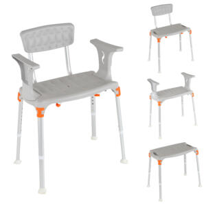 Luxe lichtgewicht douchestoel met afneembare armleuning & rugleuning - Grijs Luxe lichtgewicht douchestoel met afneembare armleuning & rugleuning - Grijs