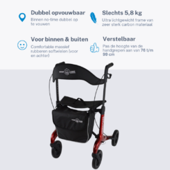 Alternative view of Rollator Homecare – Dubbel opvouwbaar- Rood (5,8 kg)