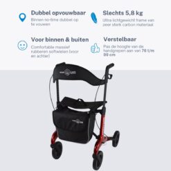 Alternative view of Rollator Homecare – Dubbel opvouwbaar- Rood (5,8 kg)