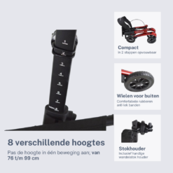 Rollator Homecare – Dubbel opvouwbaar- Rood (5,8 kg) - Afbeelding 3
