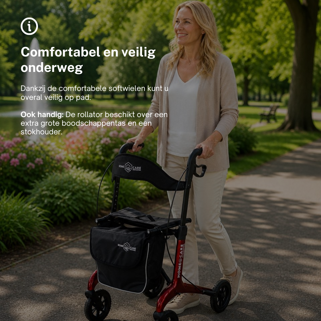Rollator Homecare – Dubbel opvouwbaar- Rood (5,8 kg) - Afbeelding 4