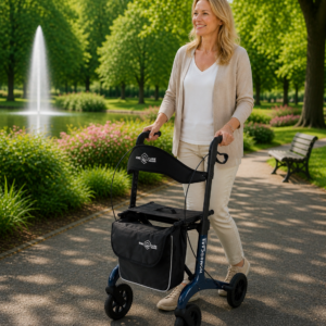 Homecare lichtgewicht Rollator van 5,8 kg – Carbon rollator tot 150 kg draaggewicht – Dubbel opvouwbaar en inclusief reistas - Blauw