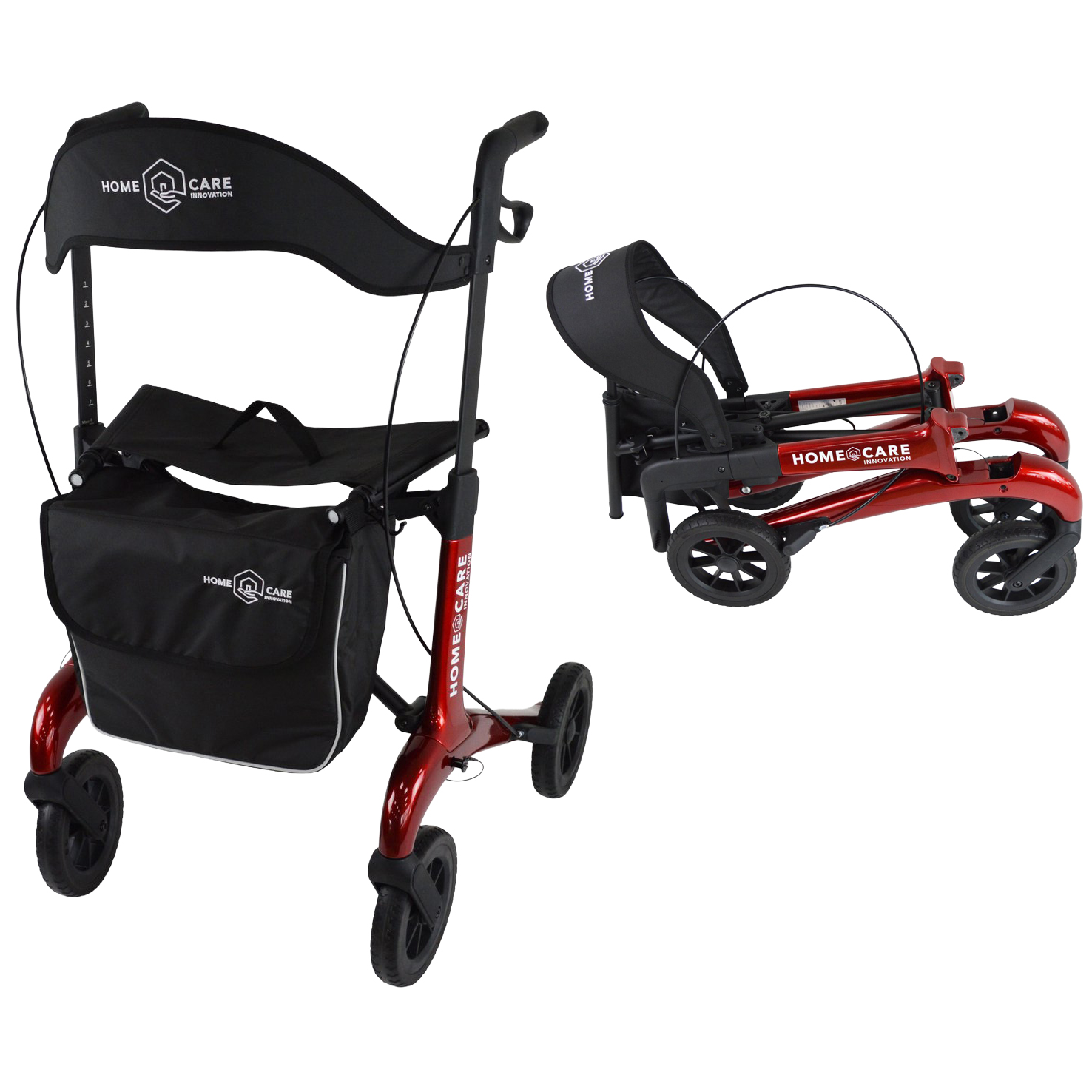 Rollator Homecare – Dubbel opvouwbaar- Rood (5,8 kg)