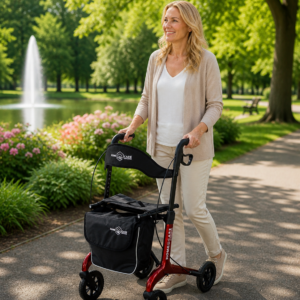 Homecare lichtgewicht Rollator van 5,8 kg – Carbon rollator tot 150 kg draaggewicht – Dubbel opvouwbaar en inclusief reistas - Blauw