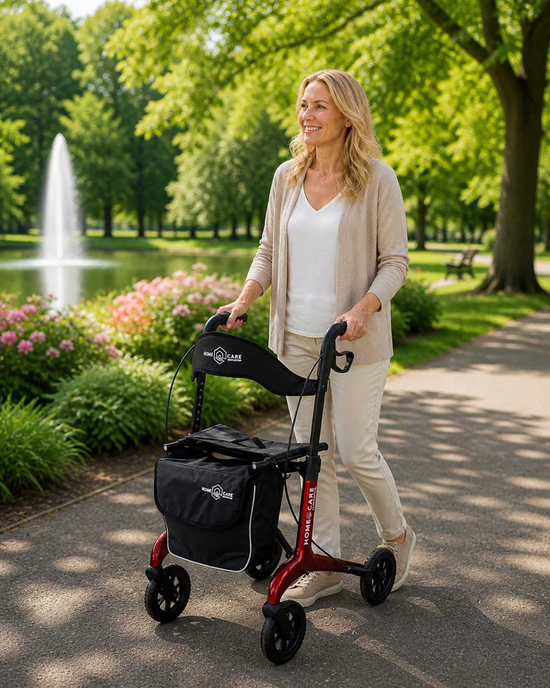 Rollator Homecare – Dubbel opvouwbaar- Rood (5,8 kg) - Afbeelding 9
