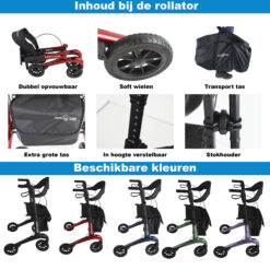 Rollator Homecare – Dubbel opvouwbaar- Rood (5,8 kg) - Afbeelding 11