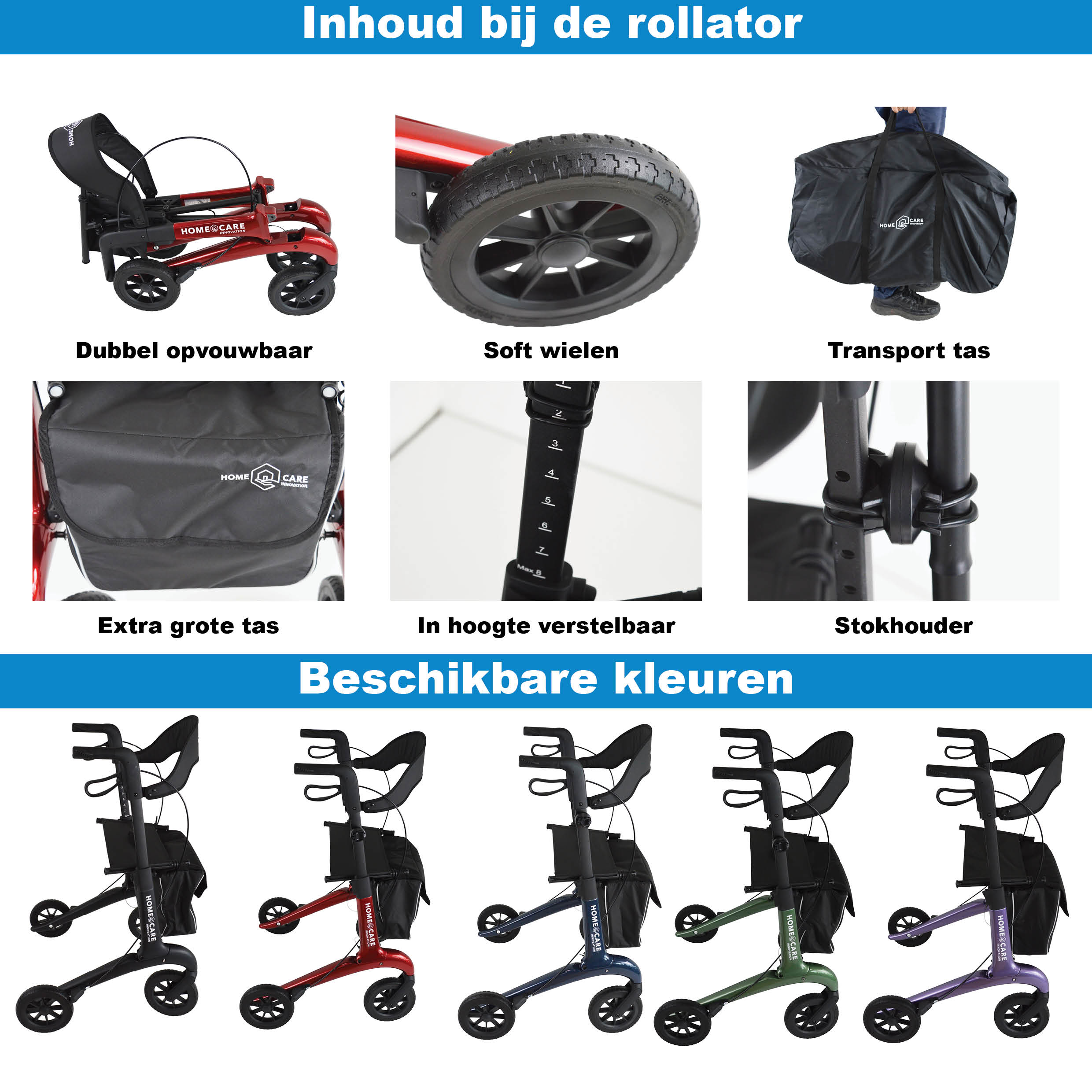 Rollator Homecare – Dubbel opvouwbaar- Rood (5,8 kg) - Afbeelding 11