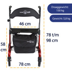 Rollator Homecare – Dubbel opvouwbaar- Rood (5,8 kg) - Afbeelding 10