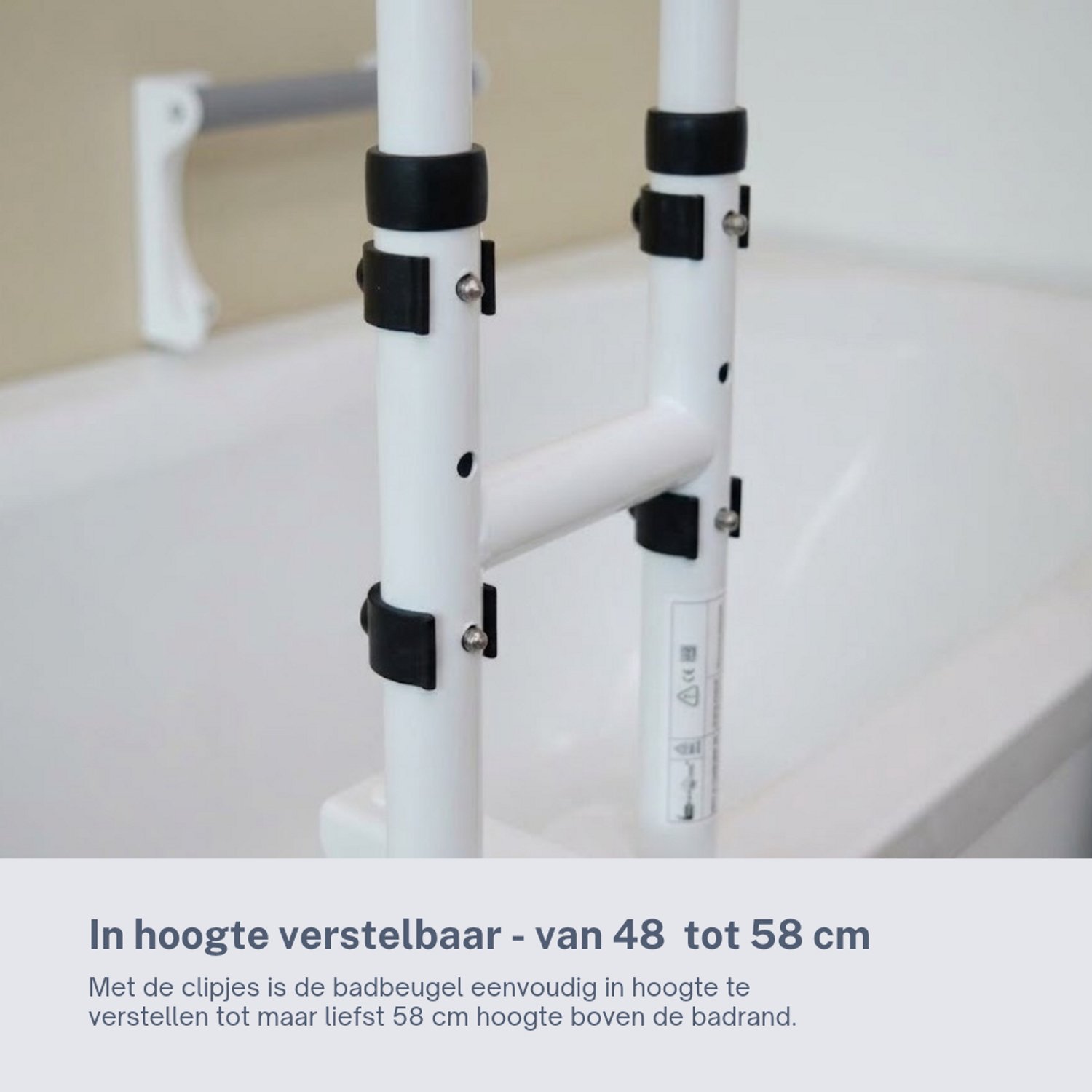 Homecare Innovation Badrandgreep – Badbeugel met klem – In hoogte verstelbaar 48-58 cm – Zachte grip – Zonder boren – Tot 136 kg - Afbeelding 4