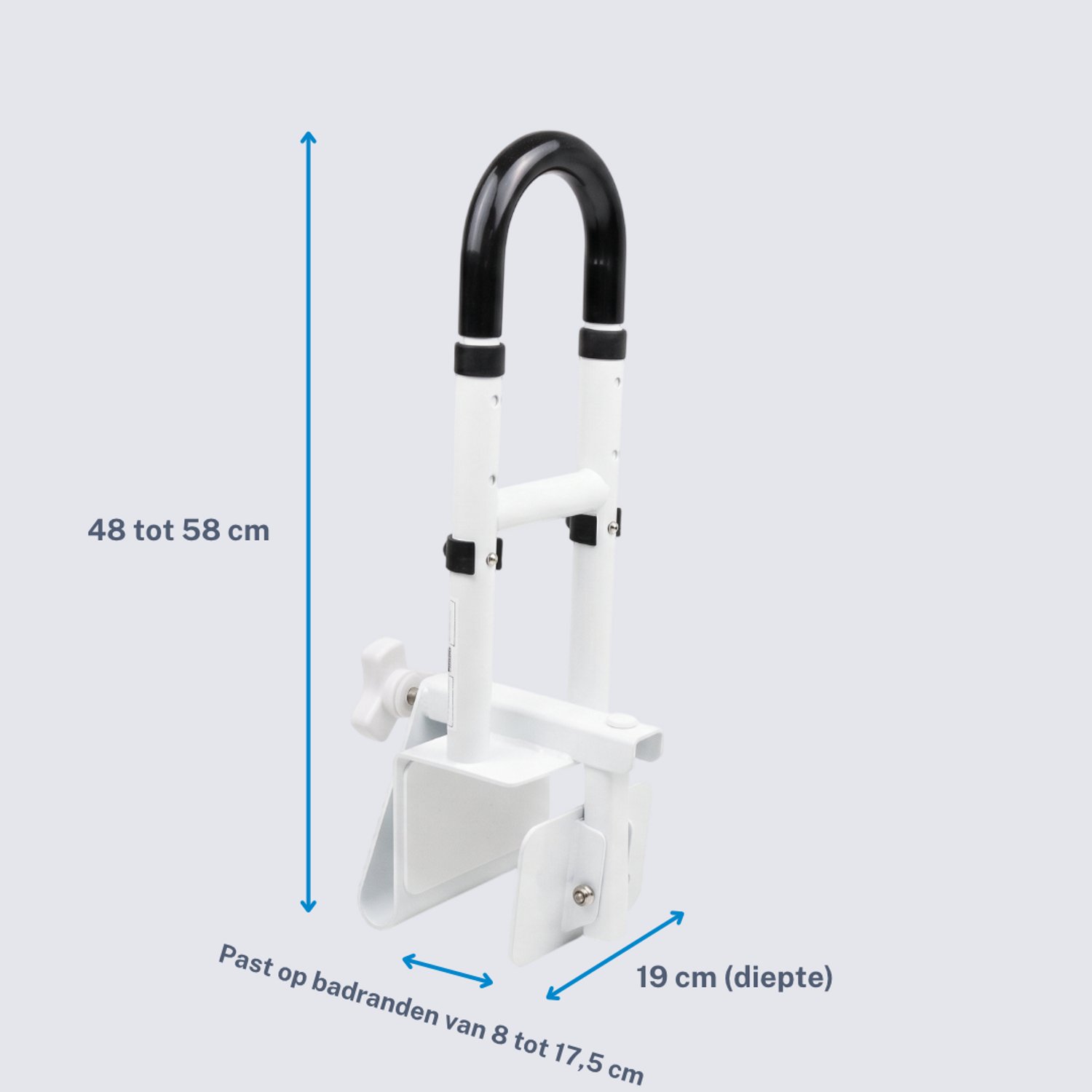 Homecare Innovation Badrandgreep – Badbeugel met klem – In hoogte verstelbaar 48-58 cm – Zachte grip – Zonder boren – Tot 136 kg - Afbeelding 6